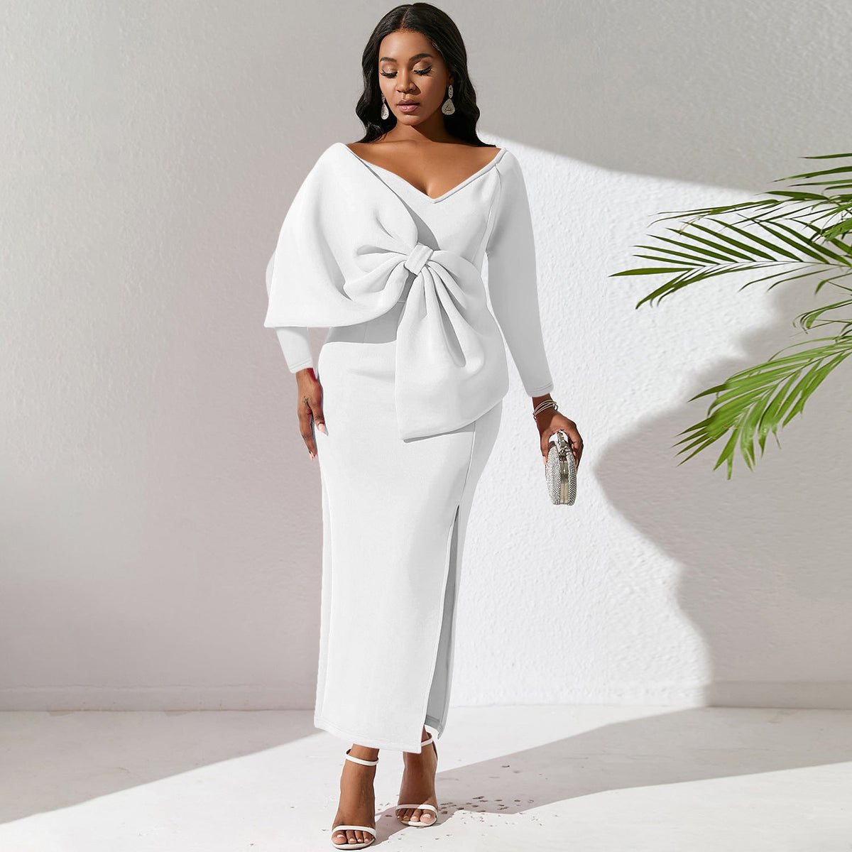 Women Dress Deep V Bow Dress