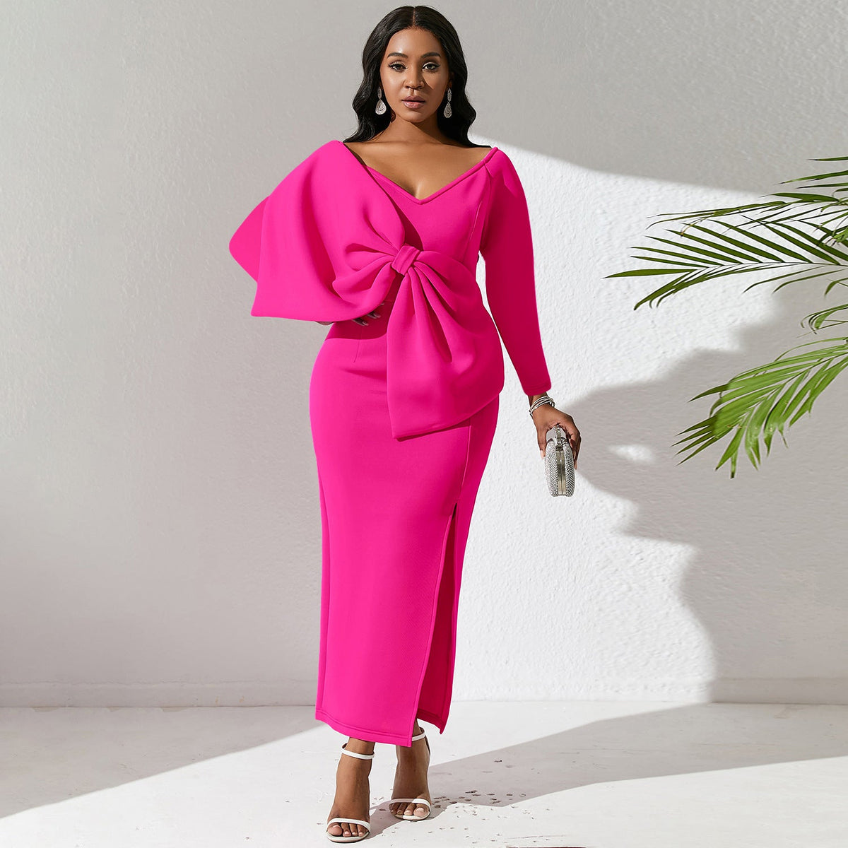 Women Dress Deep V Bow Dress