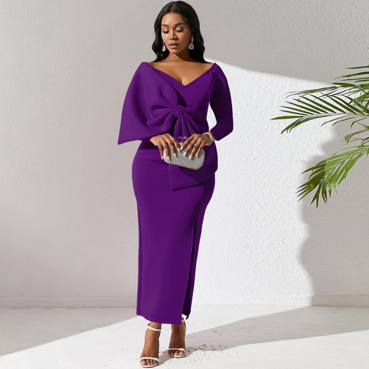 Women Dress Deep V Bow Dress